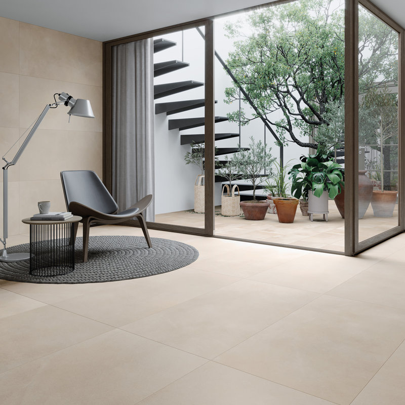 Spanish Pureform 12"x 24" Porcelain Floor and Wall Tile Case - (5 PCS, 10.76 Sq. Ft.), Natural Cream