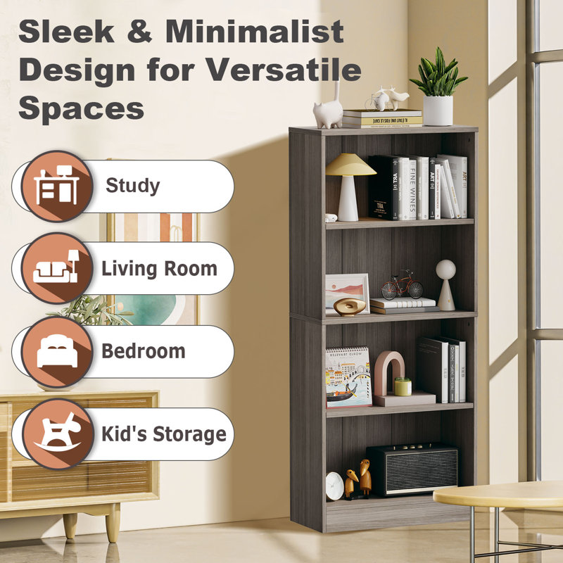 Bibliothèque standard Jalacia, Gris platine, (5 tablettes) H 67 po x l 31 po x P 11 po