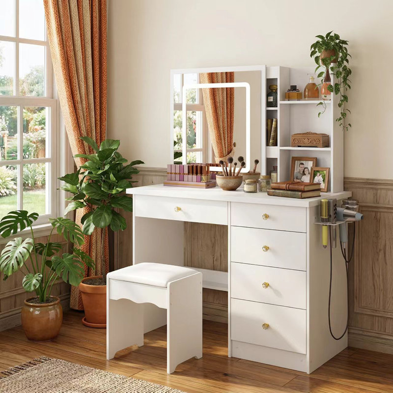 Ensemble de meuble-lavabo 39,4 po de large avec douille et miroir coulissant Aneirin, Blanc
