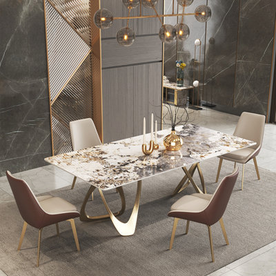 Modern Rectangular Rock Slab Dining Table Sets