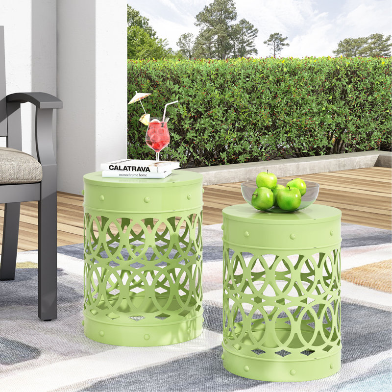 Outdoor Metal S/2 End Table, Green