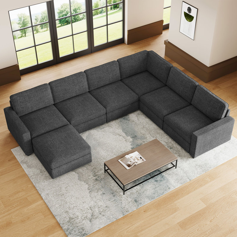 U-Shaped Stoarge Sofa Convertible Oversized Livingroom Couch, Black Chenille