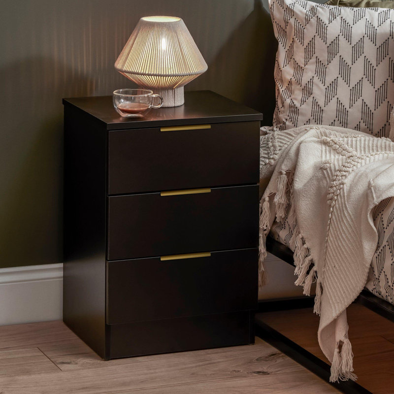 Glenhaven 40cm W Manufactured Wood Bedside Table, Black, 1, Gold