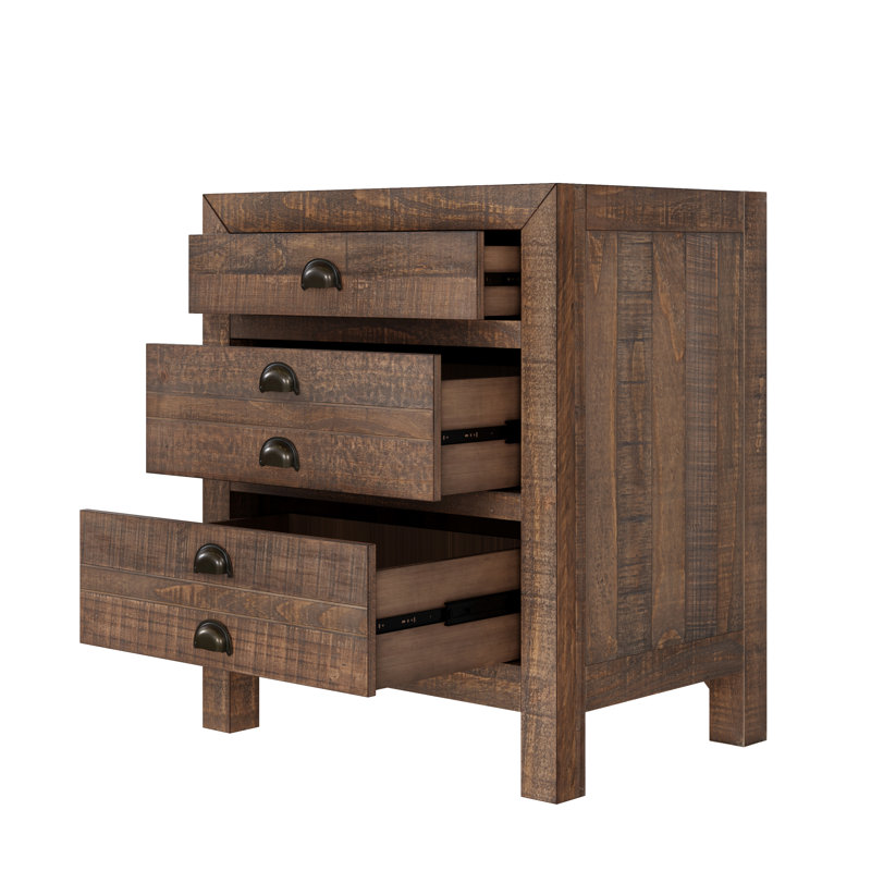 Table de chevet à trois tiroirs style maison de campagne rustique, Ensemble de 2