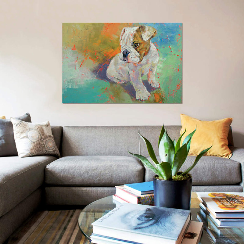 « bouledogue chiot », reproduction sur toile, H 12 po x l 18 po x P 1,5 po, Toile tendue, Pas de tapis