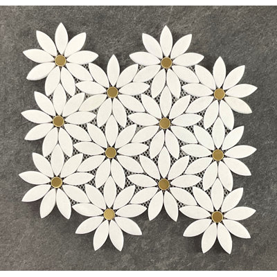 SAMPLE-Flower 1.75" x 0.625" Flat Marble Novelty Mosaic Tile