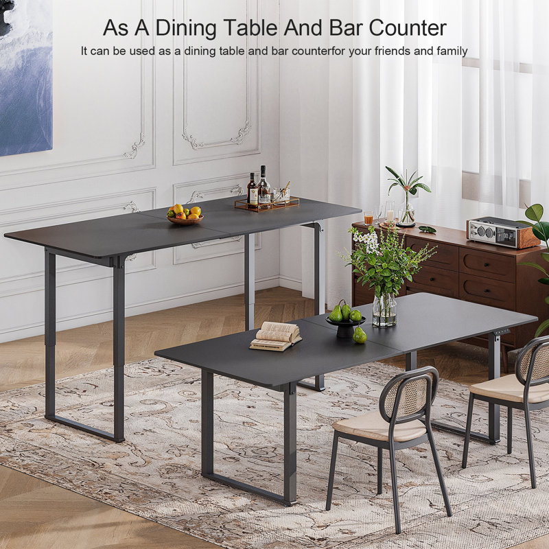 Dejanai Adjustable Metal Base Standing Desk with Power Outlet, Black, 46" H x 71" W x 31.5" D
