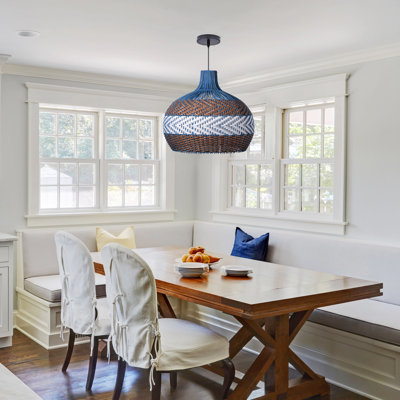 Unique Blue Rattan Pendant Light,Basket Chandelier for  Kitchen Hallway Dining Farmhouse