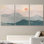 Abstrait paysage pastel bleu sarcelle matin rose montagne nature moderne Art déco paysage zen sur toile 3 pièces