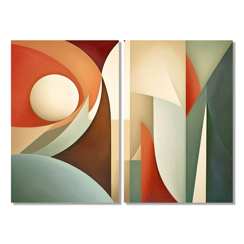 Visions symétriques orange et vertes - art mural moderne, H 36 po x l 48 po, Toile tendue, Ne s’applique pas
