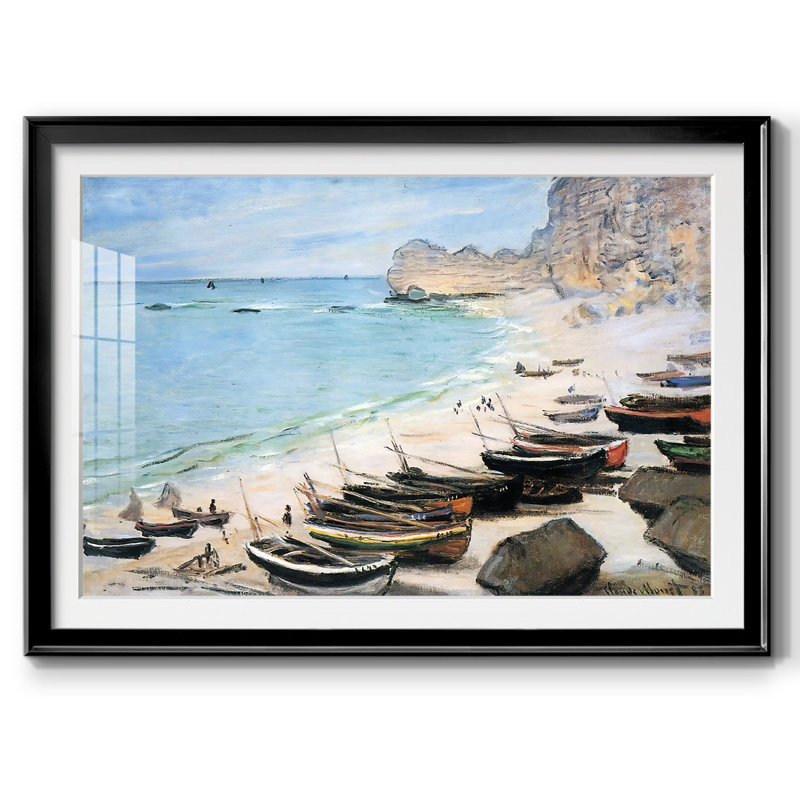 Bateaux sur la plage à Etretat, 1883, reproduction d'art encadrée, Noir, H 30 po x l 44 po x P 1,5 po