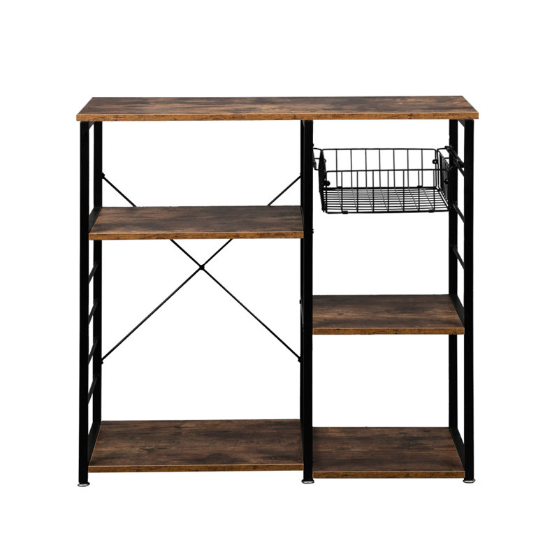 Étagère de boulanger standard en fer 35,43 po avec tablettes en bois et micro-ondes Sady