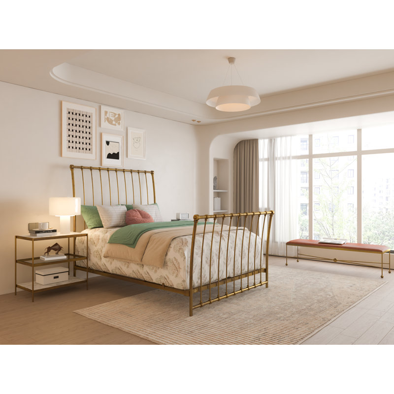 142 Altro Bed | Complete Sleigh, Queen, Burnished Gold