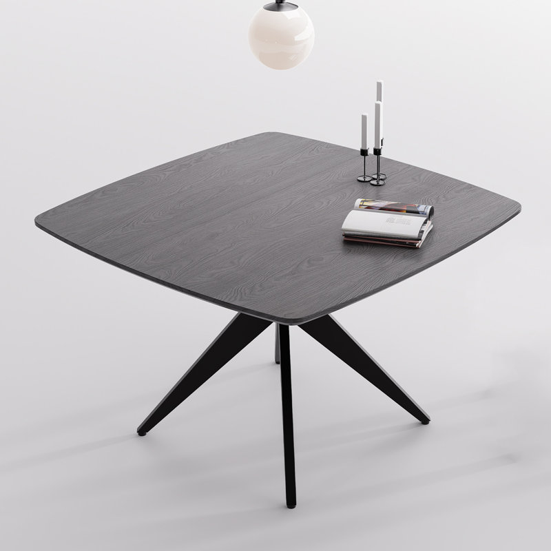 45.3" W 4-Person Square Solid and Manufactured Wood Dining Table with Metal Legs, Black
