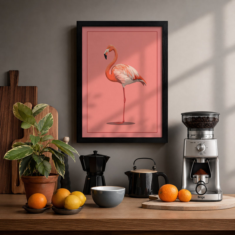 Standing Flamingo Minimalist - Print, A2 - 59.4 x 42.0 cm, Black
