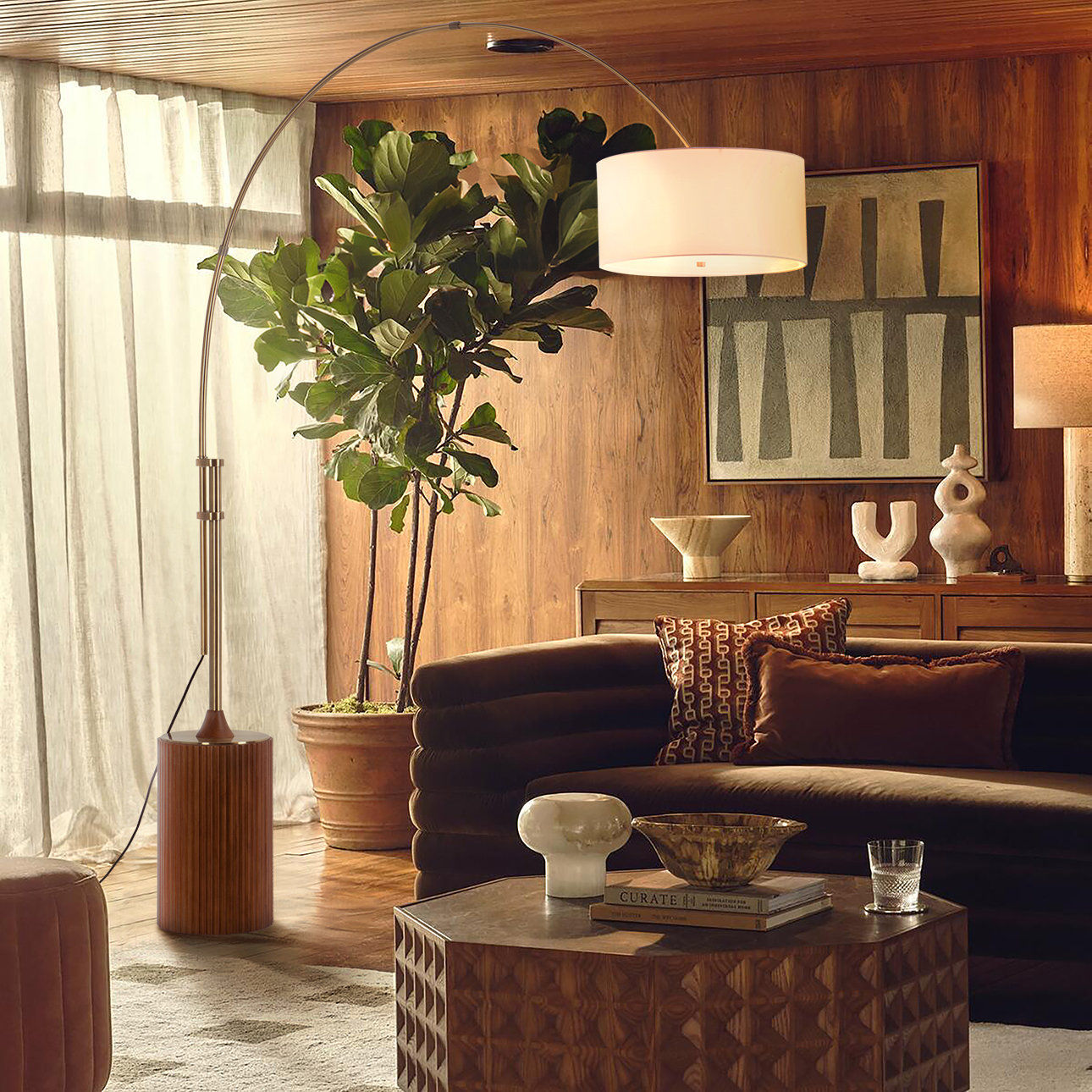 Tambo 92" Walnut Floor Lamp, Dark Walnut