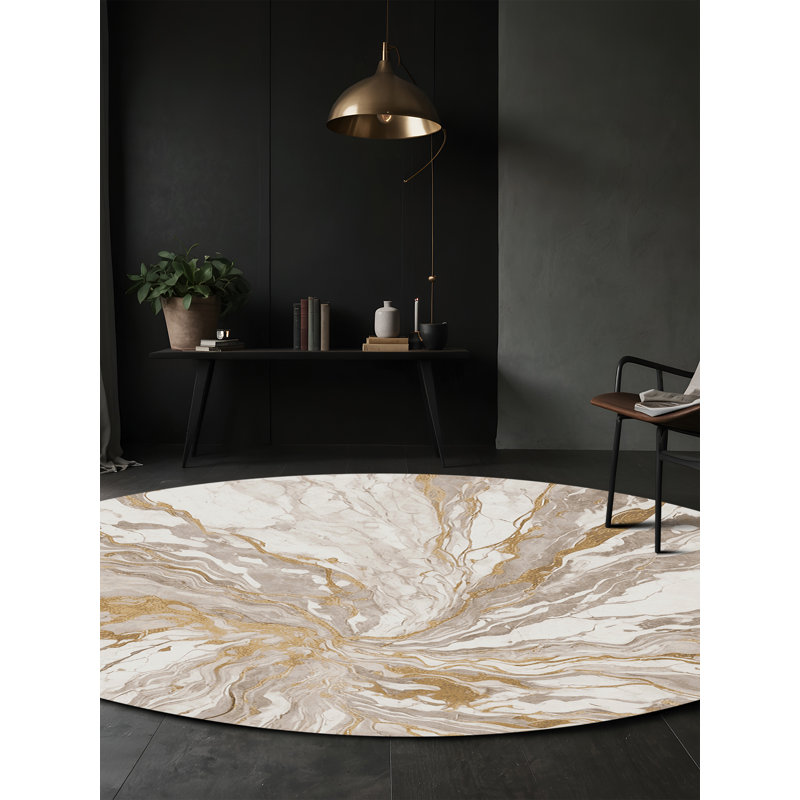 Machine Washable Gray Area Rug, Round 4'