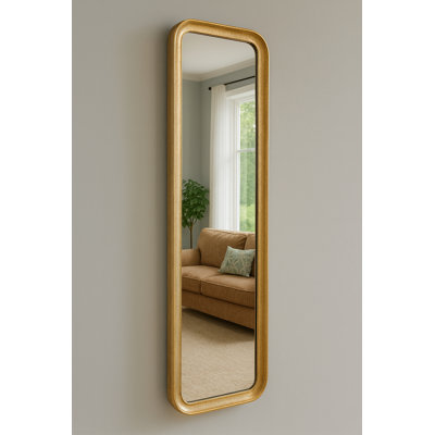Handmade Hammered Iron Frame Full-length Wall Mirror, Gold Leaf Finish, 14" X 57.5"