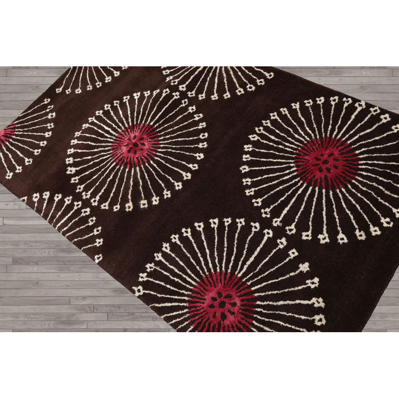 Brown Hand Tufted Floral Wool Multi Sizes Transitional Area Rug, Rectangle 3'6" x 5'6"
