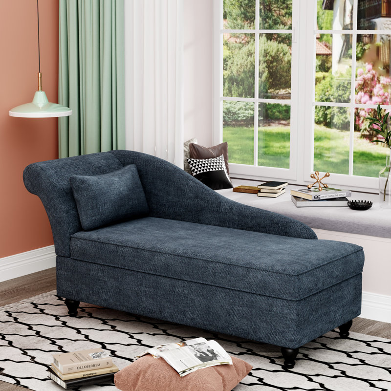 Chaise longue à accoudoirs roulés avec rangement Schaefer, Velours vert / bleu