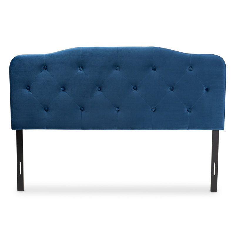 Navy Blue Velvet Tufted King Upholstered Headboard