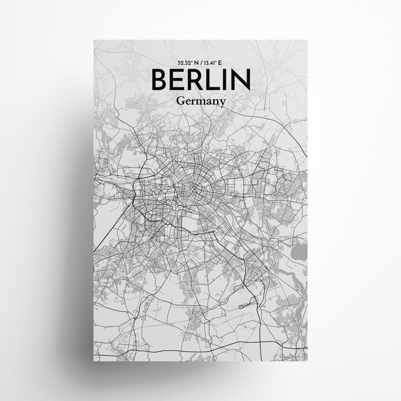 Berlin City Map in Tones 1 Piece Wall Art, 36cm H x 24cm W x 0.05cm D