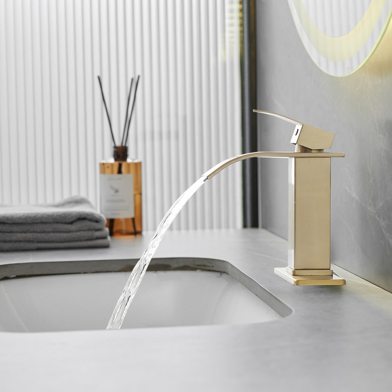 Waterfall Single Hole Single-Handle Low-Arc Bathroom Faucet, Brushed Gold