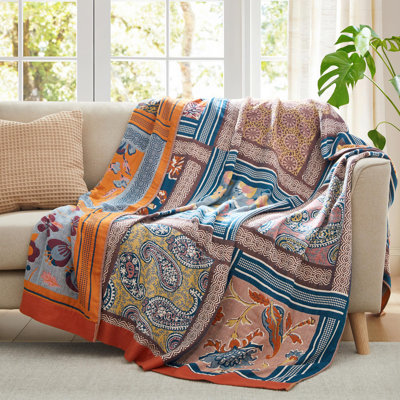 100% Natural Cotton Throw Blanket, Soft Breathable Woven Boho Throw for Couch, Sofa & Bed - Decorative Farmhouse Knit Blanket