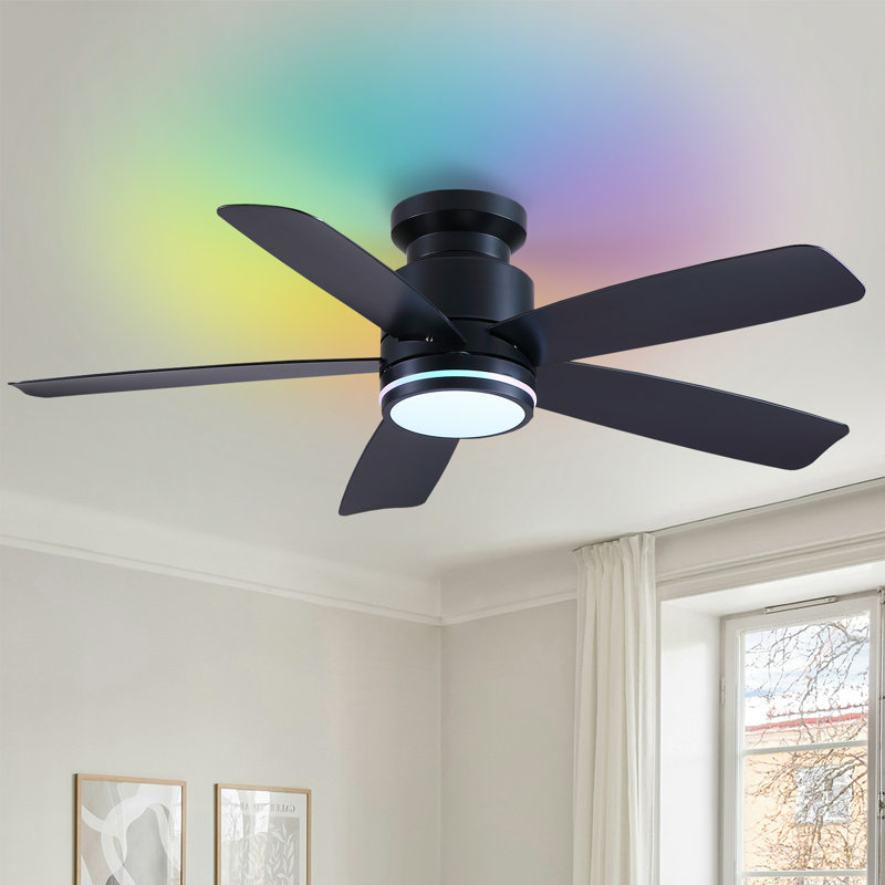 Flush Mount Ceiling Fan With Led Lights And Remote Control, Black-RGB, 41"