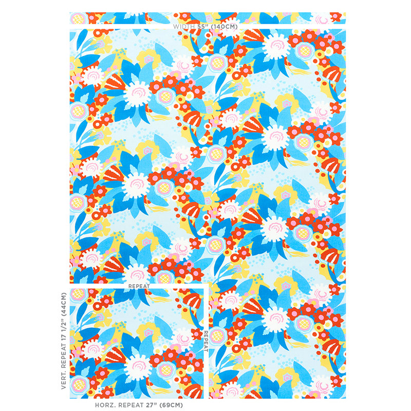 Tissu Anita, Bleu ciel / rouge