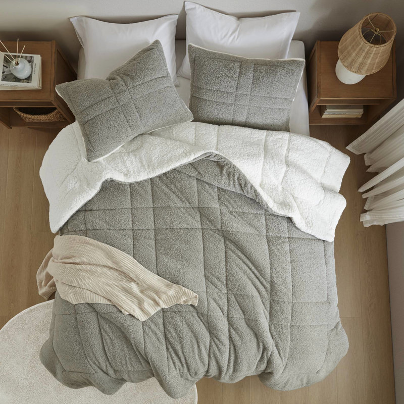 Édredon gris double / grand - faux dossier à 100% pour créer une surface de chambre à coucher à l'envers, 2 taies décoratives confortables