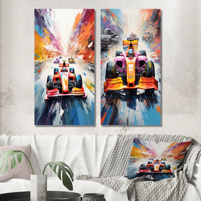 Formula Race On Colourful Fauvist Speed Track I - Race Tracks Wall Art Prints Set Of 2