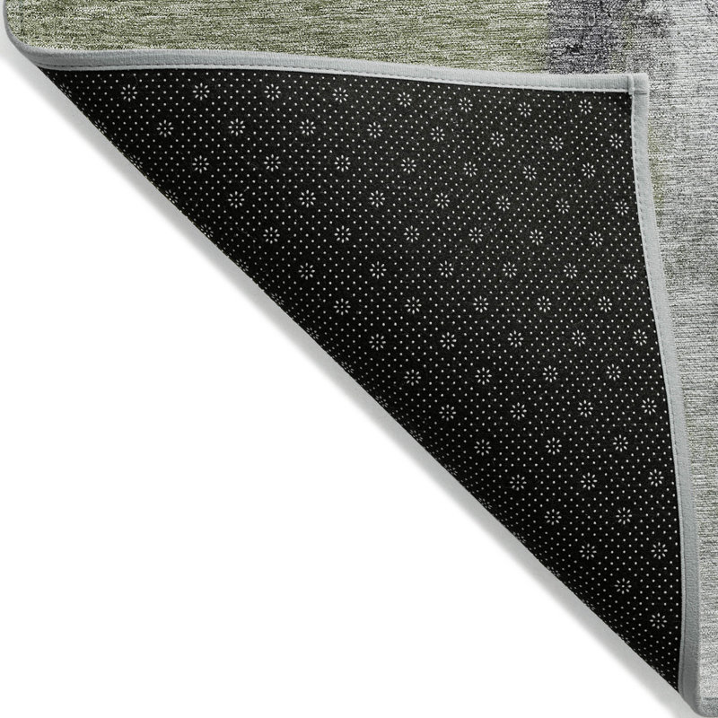 3' X 5' Sage Black And Gray Abstract Washable Indoor Outdoor Area Rug