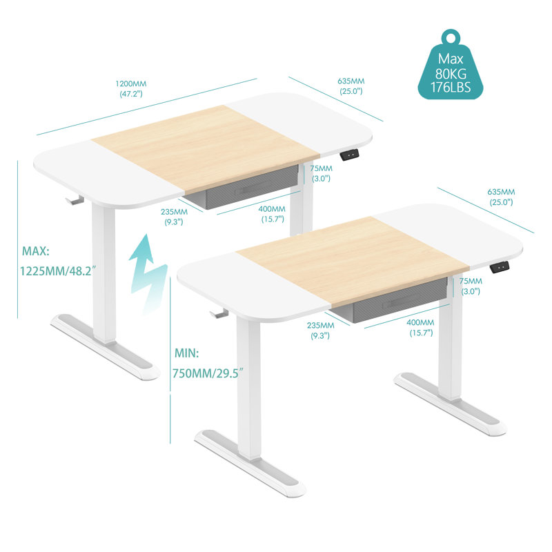 Dragutin Adjustable Metal Base Standing Desk, White