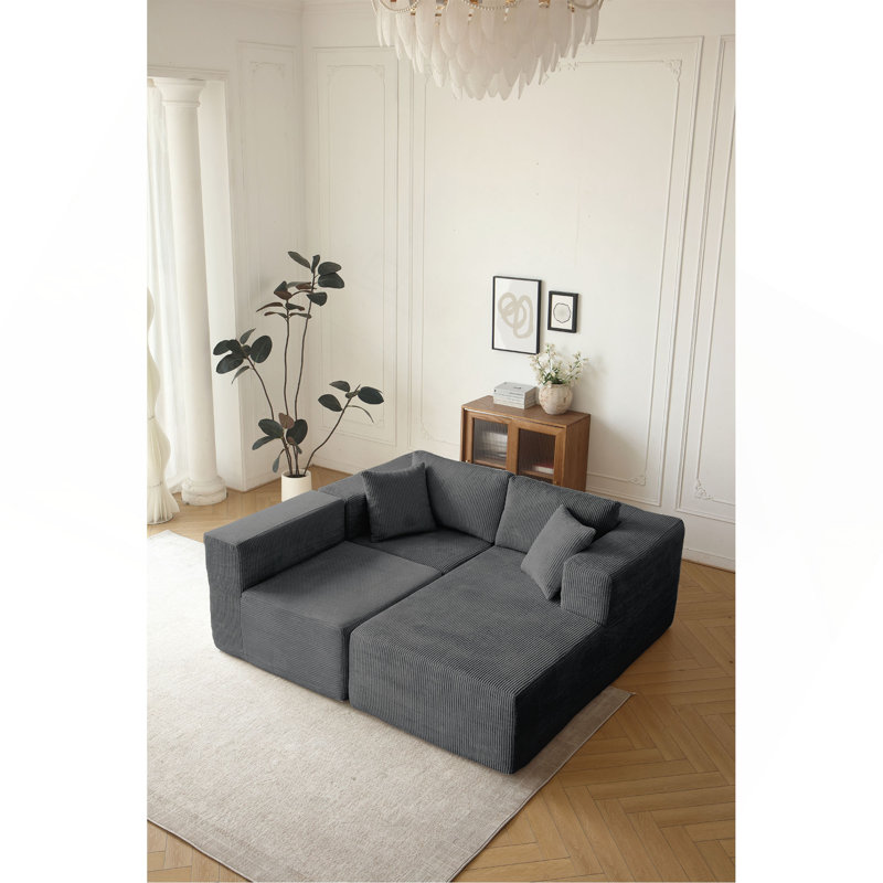 H613, canapé modulaire et canapé modulaire en L de style Mid-Century à 3 places pour le salon, à droite - gris, Gris