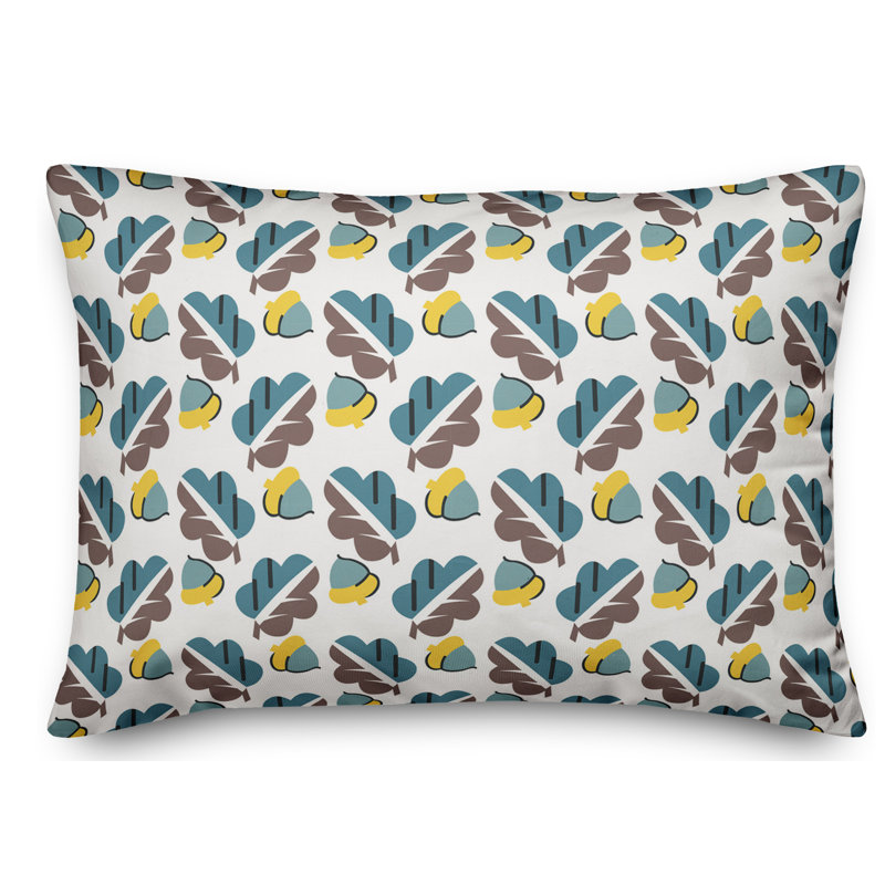 Coussin lombaire à glands et feuilles, Vert / Jaune / Brun