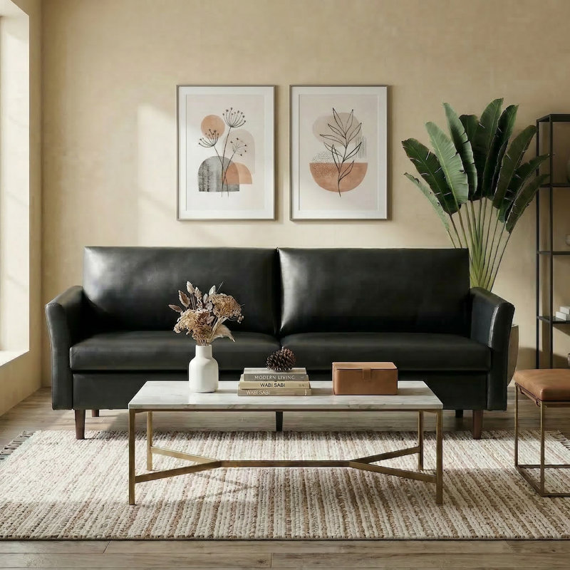 Bobur 80.3'' Faux Leather Sofa, Black