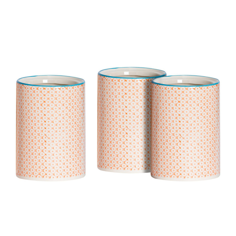 Nicola Spring - Hand-Printed Kitchen Utensil Holders - 1 Litre - Orange - Set of 3