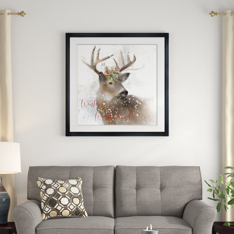 Winter Wonderland Deer - impression, H 28 po x l 28 po x P 1,5 po, Cadre noir