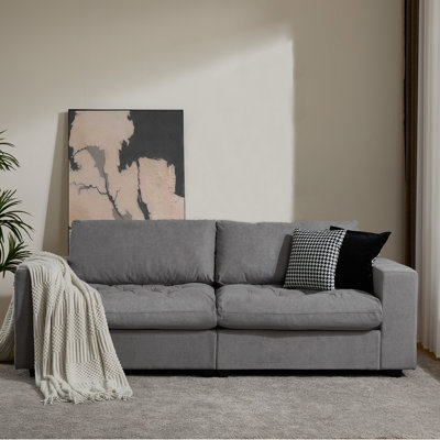 87" Modern Square Arm Upholstered Sofa with Hidden Storage Space