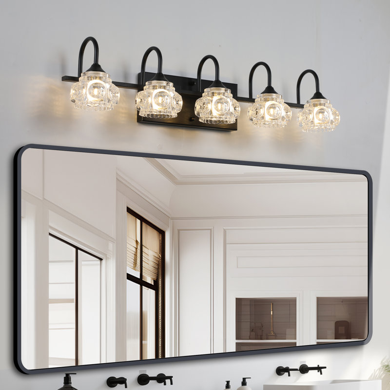 5-Light Bathroom Vanity Light Wall Sconce with Shade Wall Mount Lighting for Bathroom(No Bulbs), Black