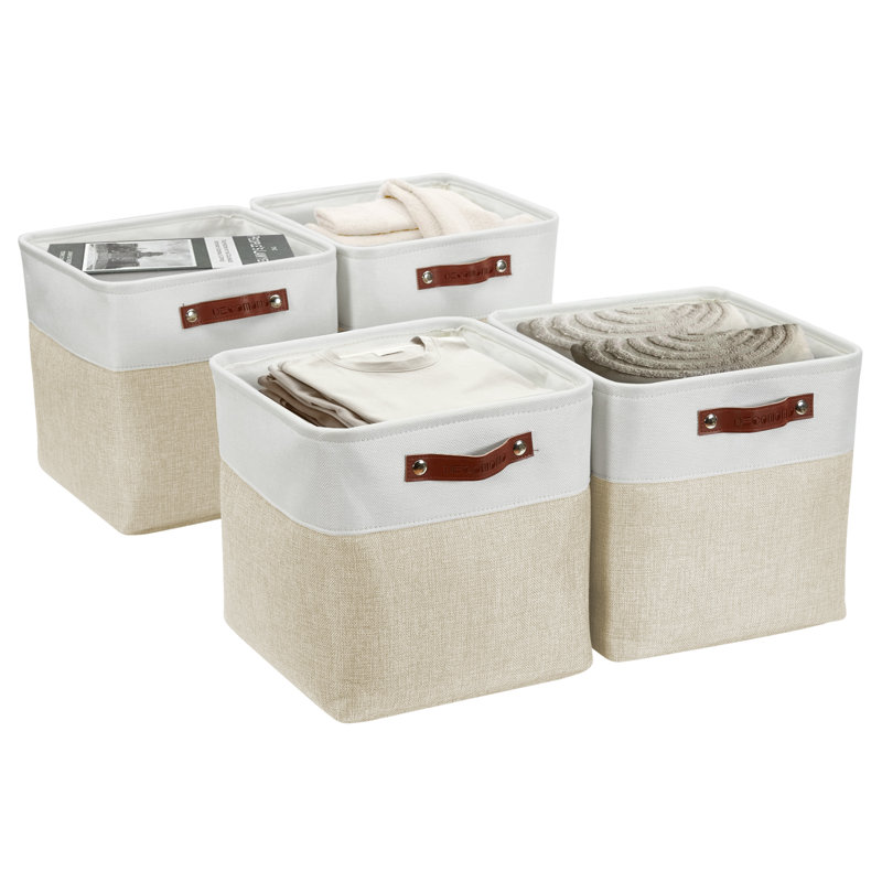 Fabric Bin Set, Beige/White, 11" H x 11" W x 11" D