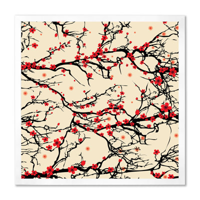 «Cherry Tree Blossoms On Yellow», reproduction d'art sur toile traditionnelle