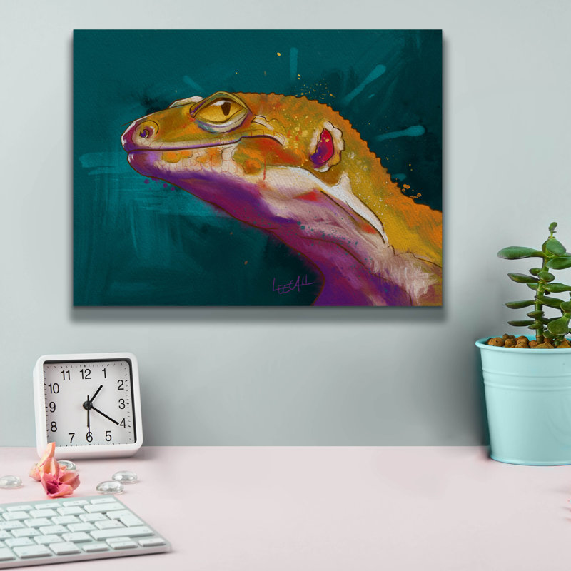 «Bruce The Leopard Gecko» par Dawg Painter, H 12 po x l 16 po x P 0,75 po