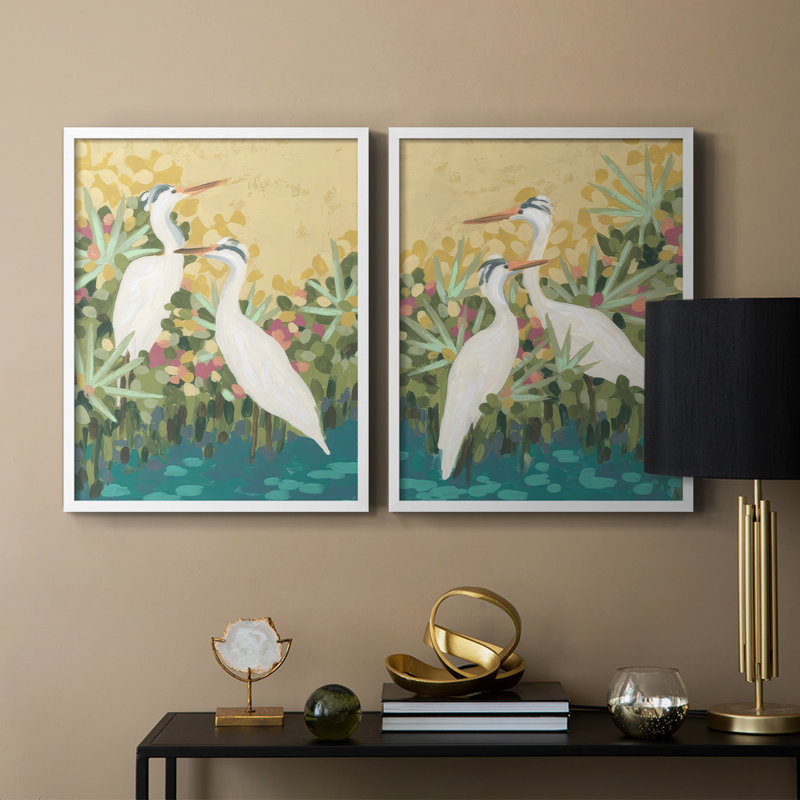 Reproduction encadrée Heron Lagoon I-Premium - prête à être accrochée - aucun clou requis - aucun clou requis, Blanc