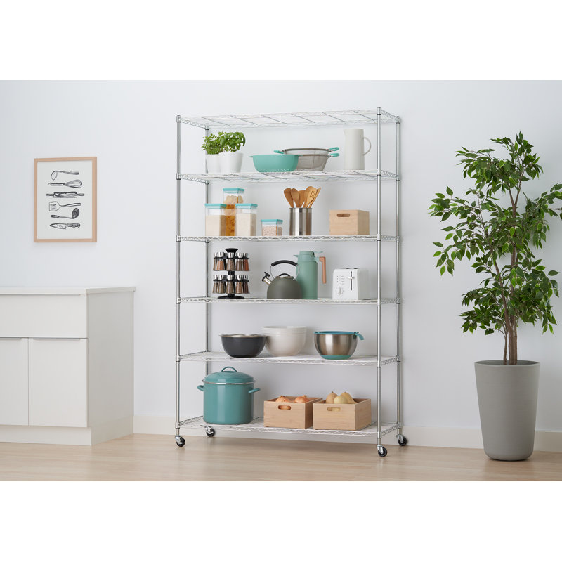  Basics Ecostorage® 6-tier Nsf 48"x18"x72" Wire Shelving Rack W/ Wheels / Chrome, Chrome