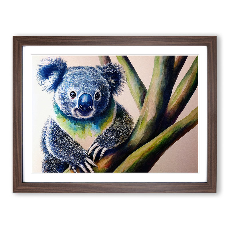 Koala Bear - Single Picture Frame Print, 25cm H x 34cm W x 2cm D, Walnut