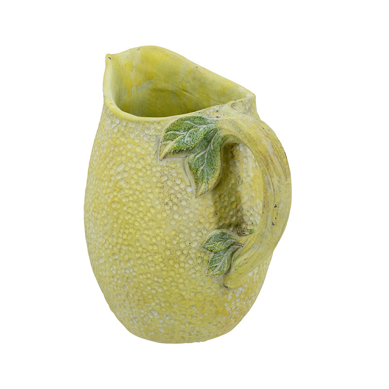 7.5X5.5X8" Lemon-Themed Sand And Cement Pitcher Vase With Textured Yellow Finish, 7.9" H x 7.7" W x 5.7" D