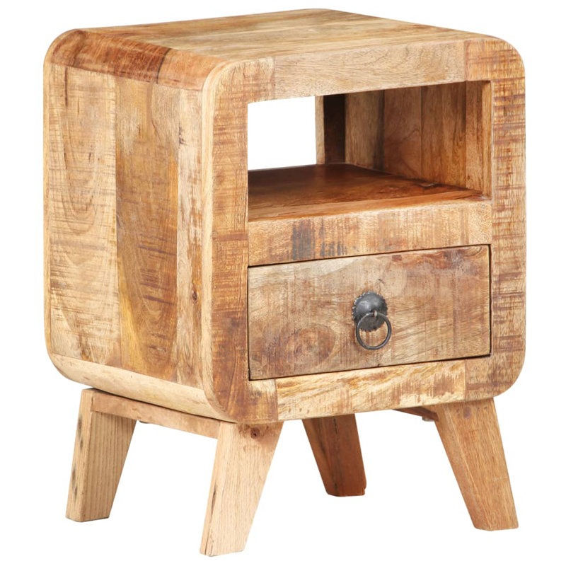 Cissie Bedside Cabinet 11.8" x 11.8" x 16.1" Rough Mango Wood, Mango Wood