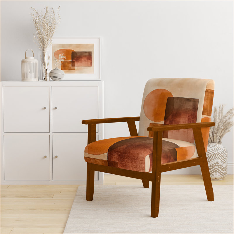 Chaise rembourrée abstraite moderne - Modern Geometric Flow II - Chaise en terre cuite Balance I, Brown Square Arms
